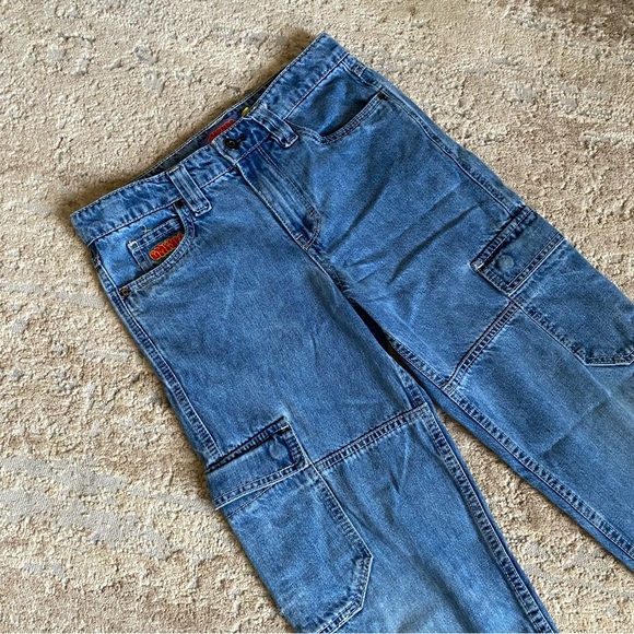 Empyre Vintage Look Cargo Jeans Pants Wide Leg Pockets Medium Wash: 26 - Picture 2 of 13